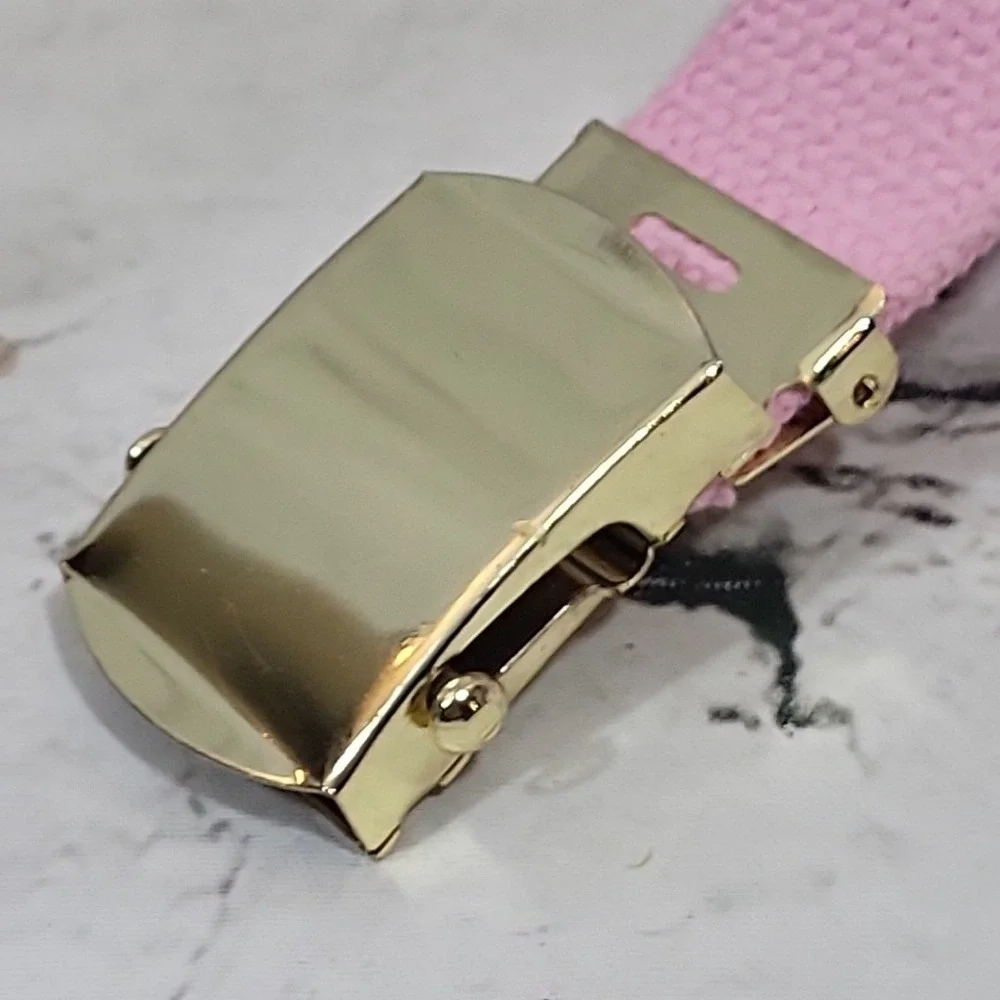 Pink Woven Adjustable Web Belt Gold-Tone Slider Belt Fits Upto 34